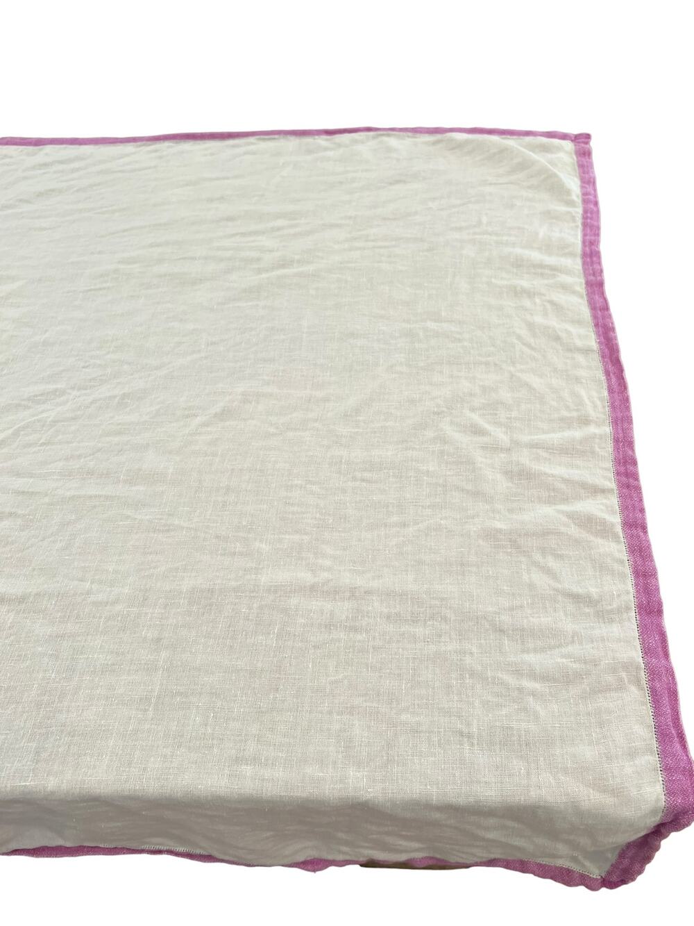 Vintage Hemstitch Square Tablecloth White Lilac Trim